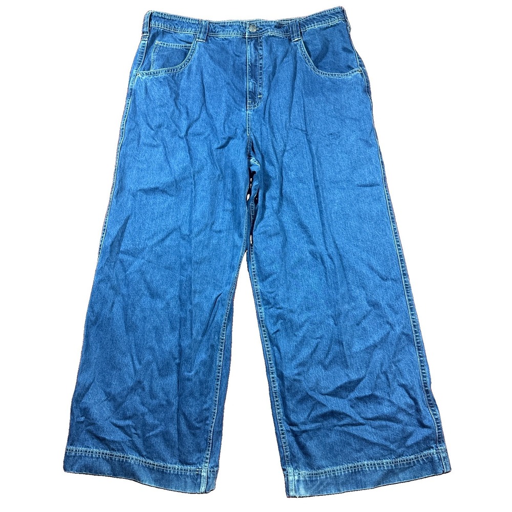 A.Lab Mega Jeans Men's 44x33 Grunge Rave Blue Skater Baggy Wide Leg Graphic Y2K